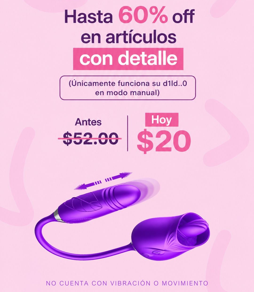 Producto con detalle (función solo dildo en modo manual) Flor morada