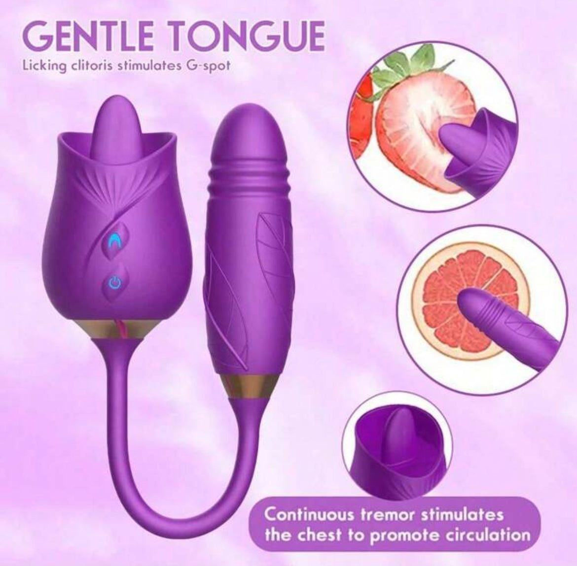Flor 3 en 1 (vibrador, dildo, y lengua sexo oral) color grappete
