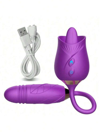 Flor 3 en 1 (vibrador, dildo, y lengua sexo oral) color grappete