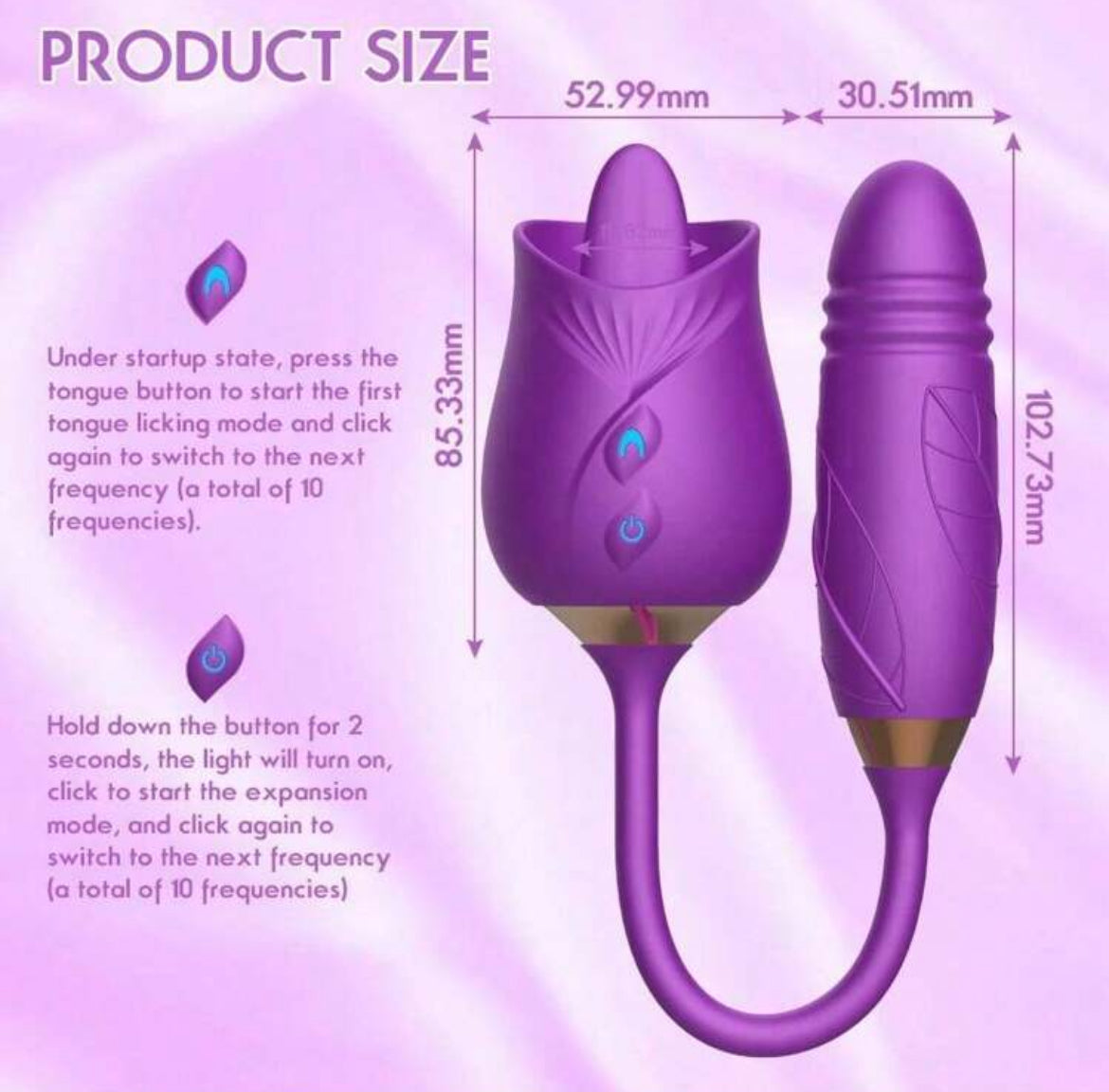 Flor 3 en 1 (vibrador, dildo, y lengua sexo oral) color grappete