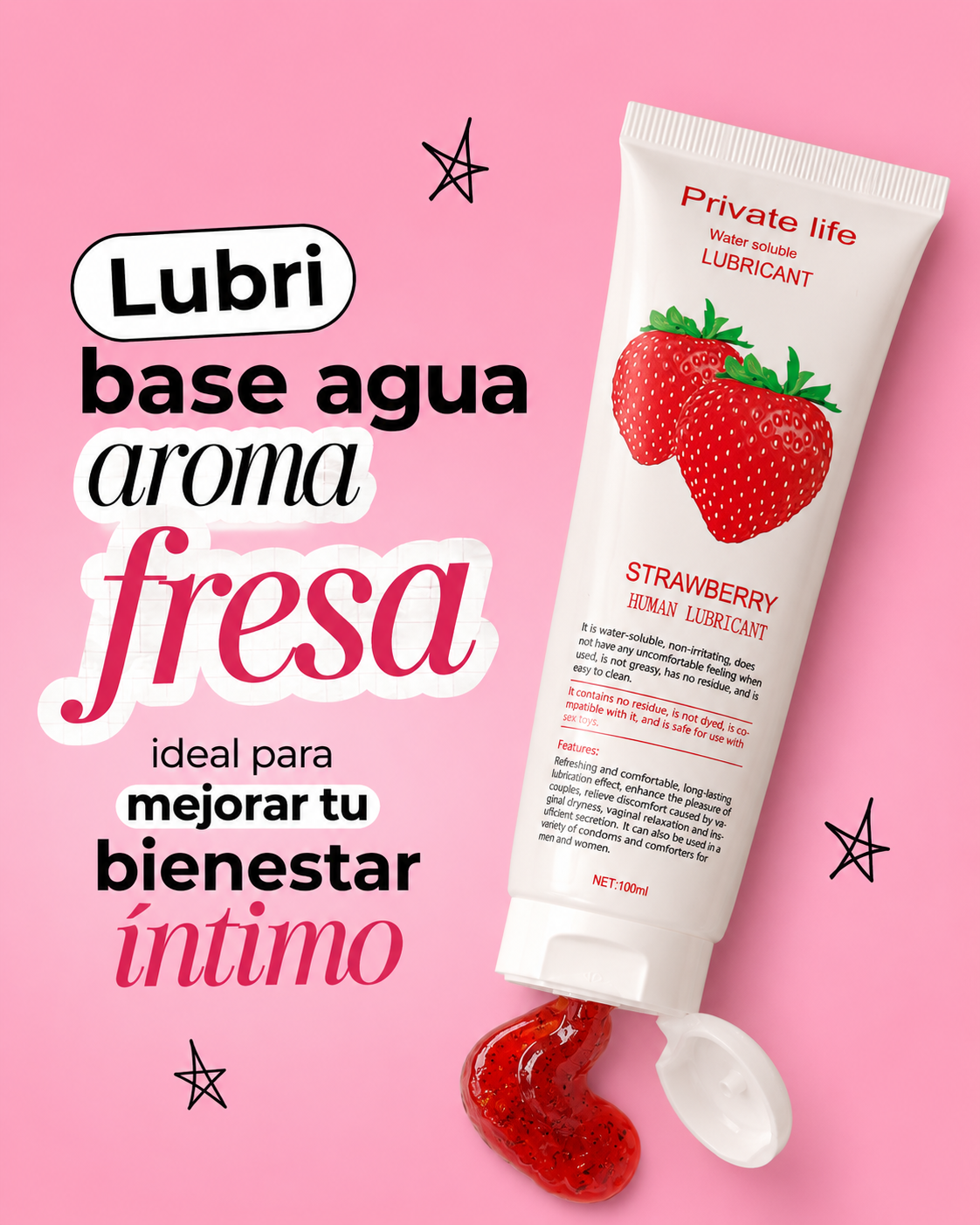 Lubricante base agua aroma fresa
